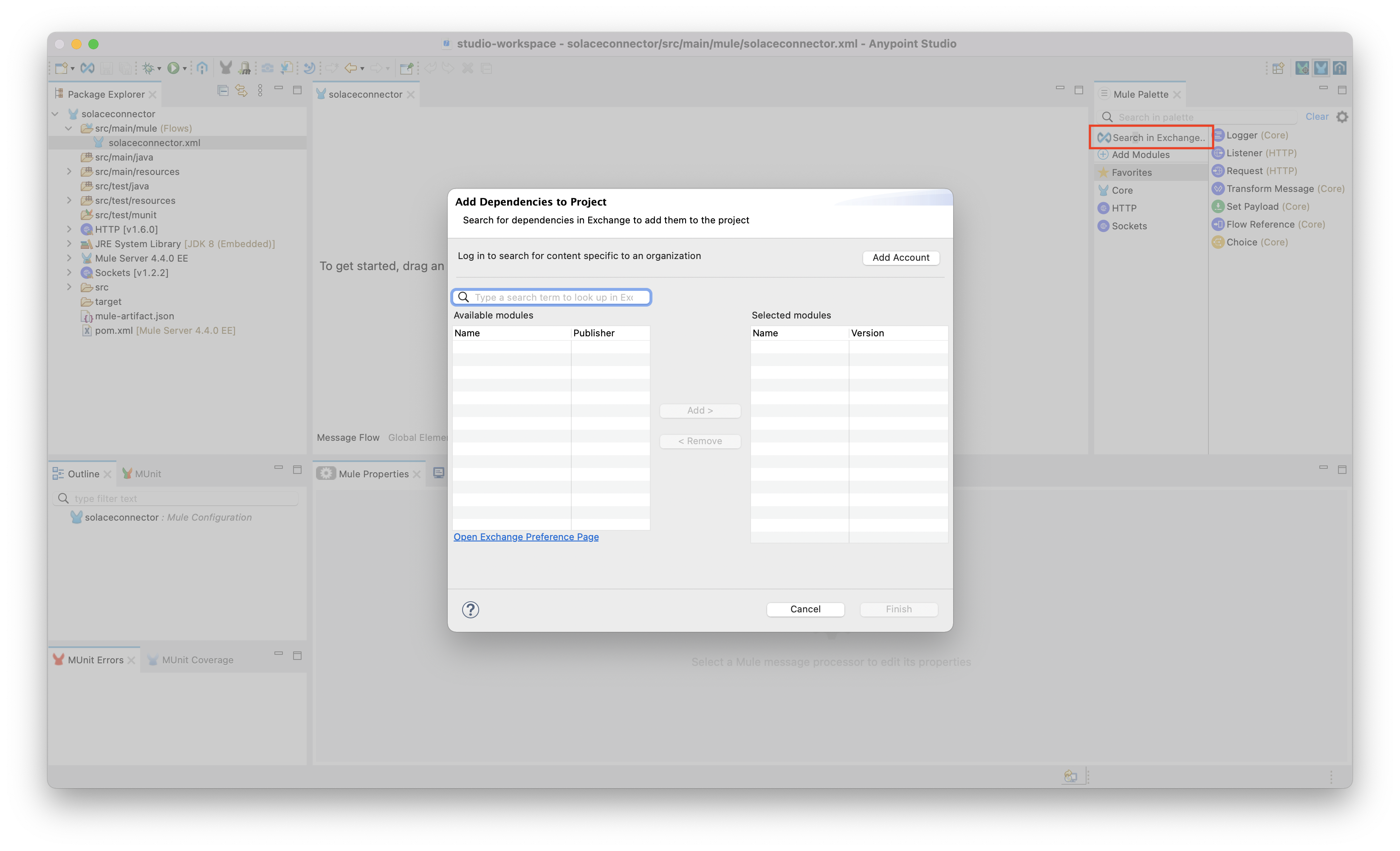 Launch Add Dependency Anypoint-Studio