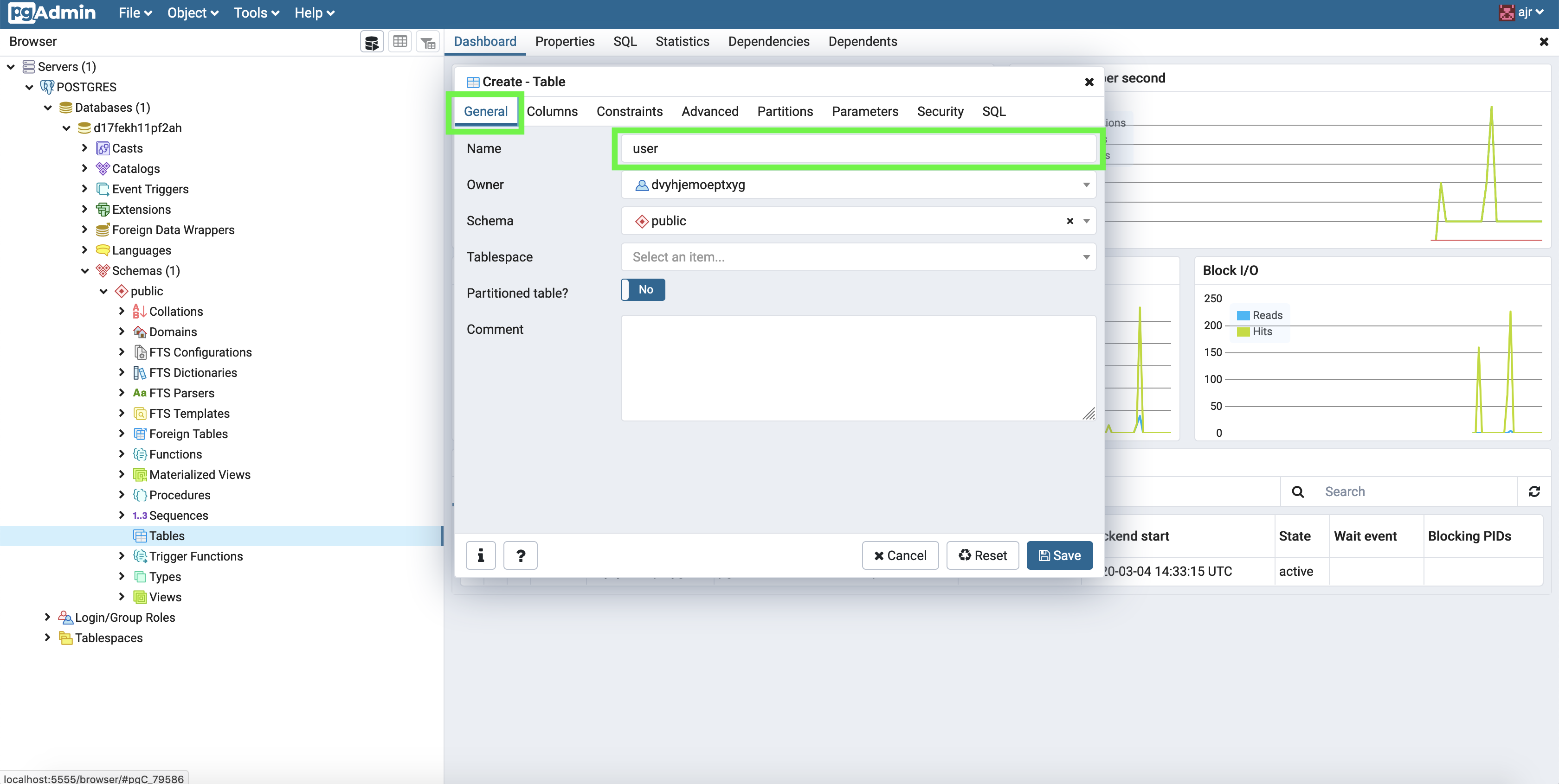 pgadmin4 create table